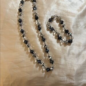 Black, Silver & Clear Beaded Necklace and Bracelet Set